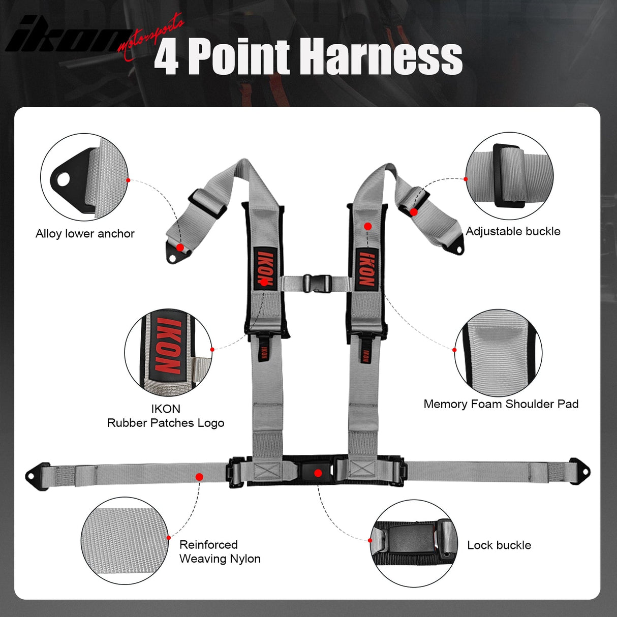 Universal Racing Bucket Seats W/4 Point 3" Belt Harness Grey