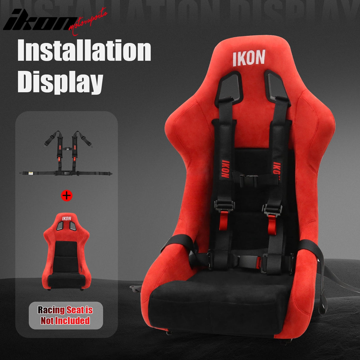 Universal 2" Wide 4 Point Buckle Racing Seat Belt Harness Nylon Black