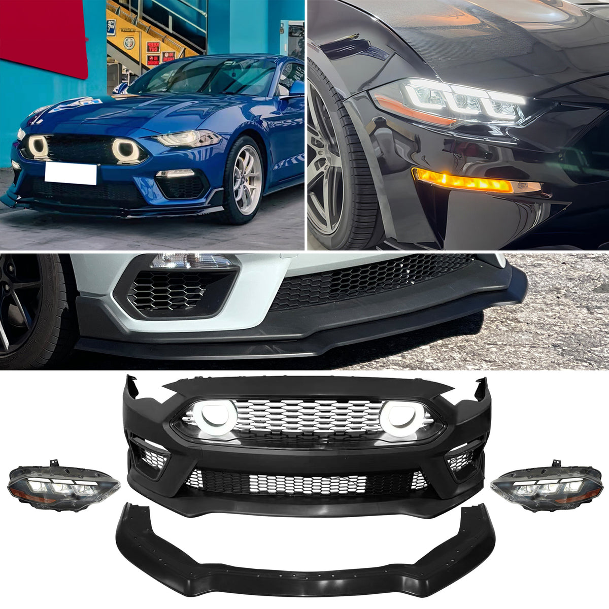 2018-2023 Ford Mustang Mach 1 Front Bumper Cover LED Headlights W/ Lip