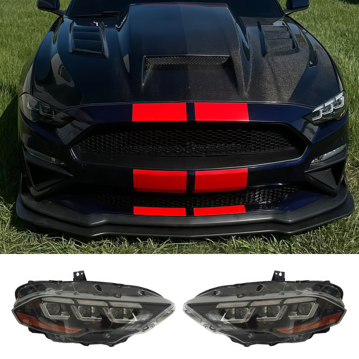 2018-2023 Ford Mustang Mach 1 Front Bumper Cover LED Headlights W/ Lip