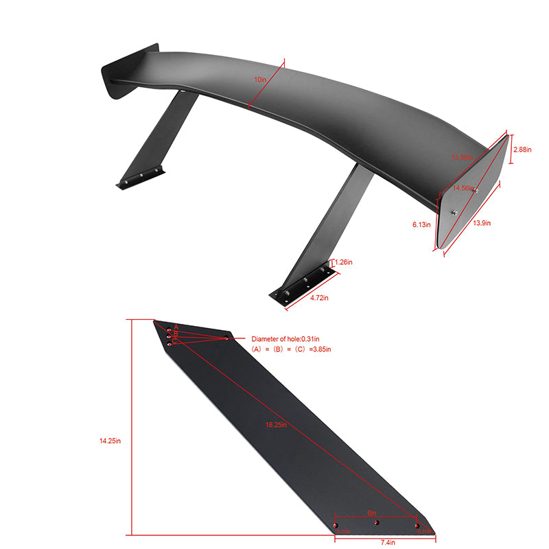 Universal 67'' GTC300 Trunk Spoiler Side Plate V1 Bracket V4D Legs ABS