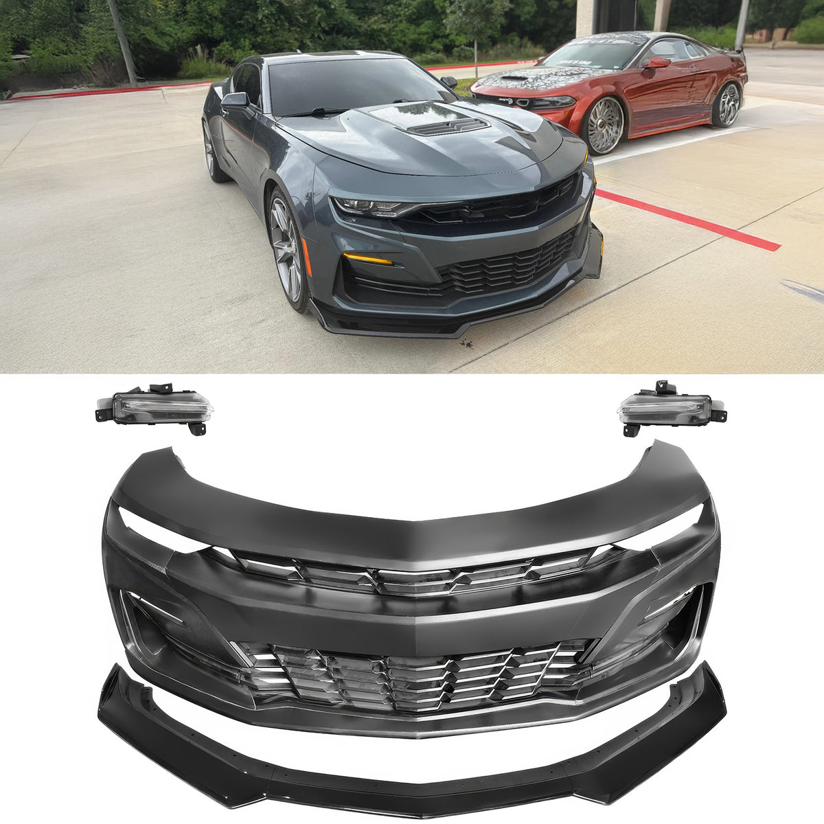 2019-2024 Chevy Camaro SS Unpainted Front Bumper Turn Signal Gloss Black Lip