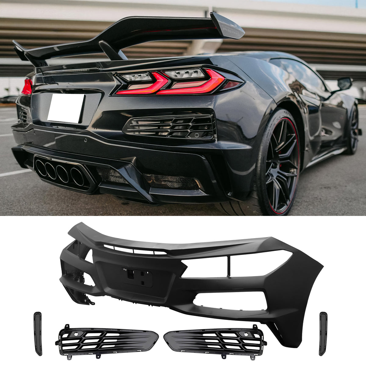 2020-2026 Chevy Corvette C8 Z06 Style Rear Bumper Cover W/ Grilles PP