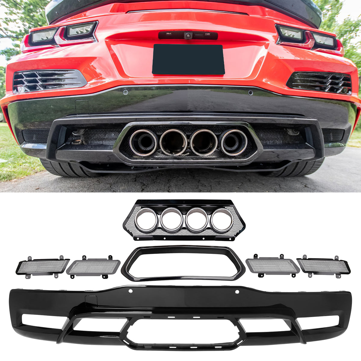 2020-2026 Chevy Corvette C8 Rear Diffuser Lip + Exhaust Tips + Grille