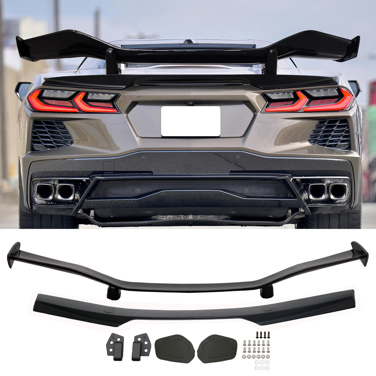 Trunk Spoiler Panel for Chevy Corvette C8 Z07 Style 2020-2026 Pearl Black