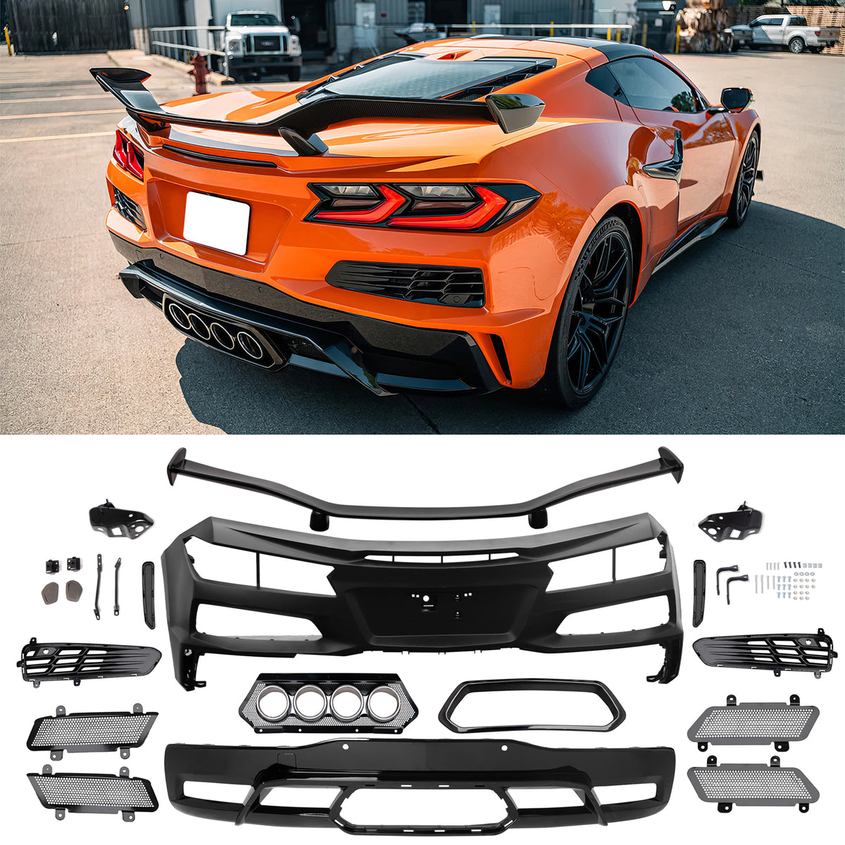2020-2026 Chevy Corvette C8 Rear Bumper Silver Exhaust Trunk Spoiler