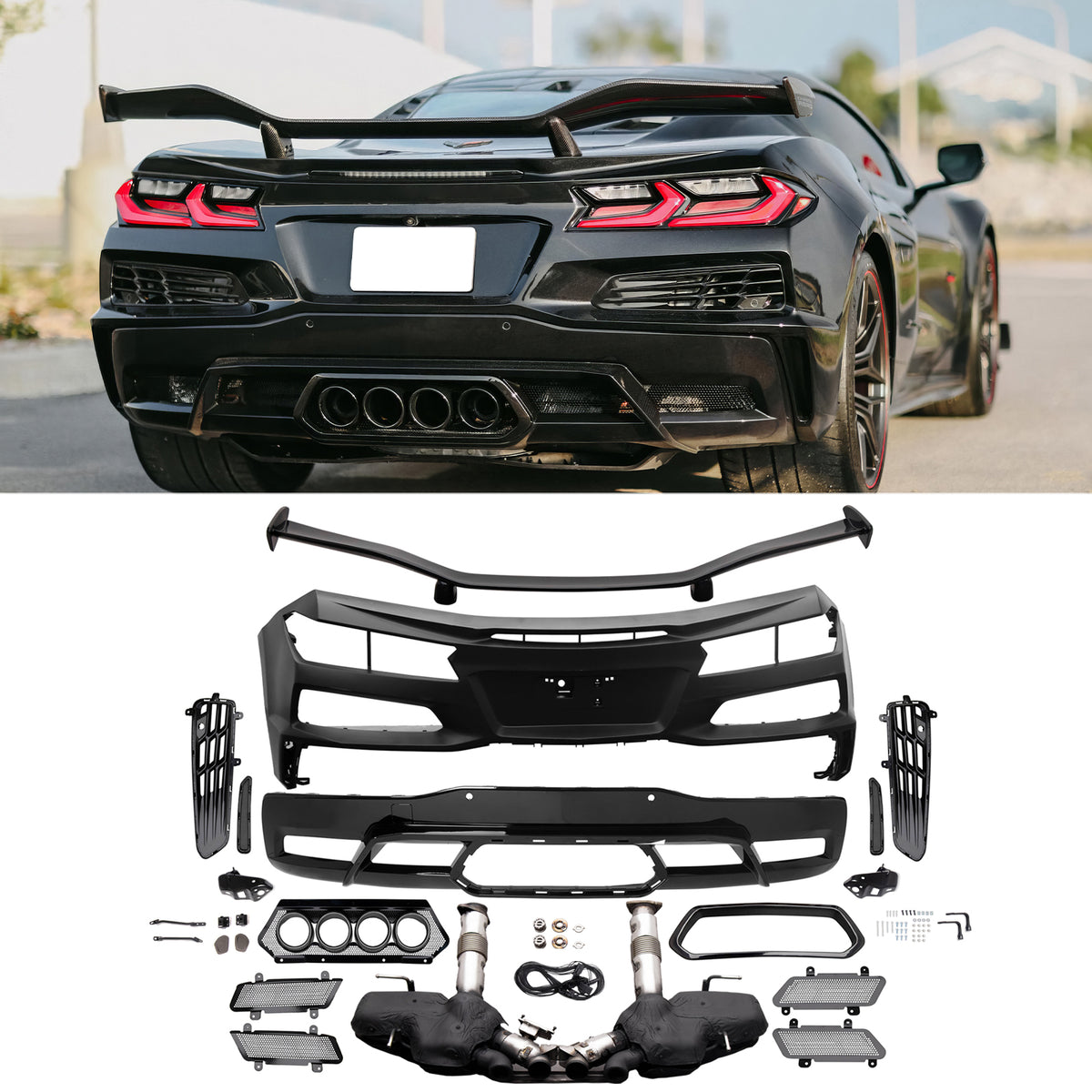 Rear Bumper Black Exhaust Trunk Spoiler for Chevy Corvette C8 2020-2026
