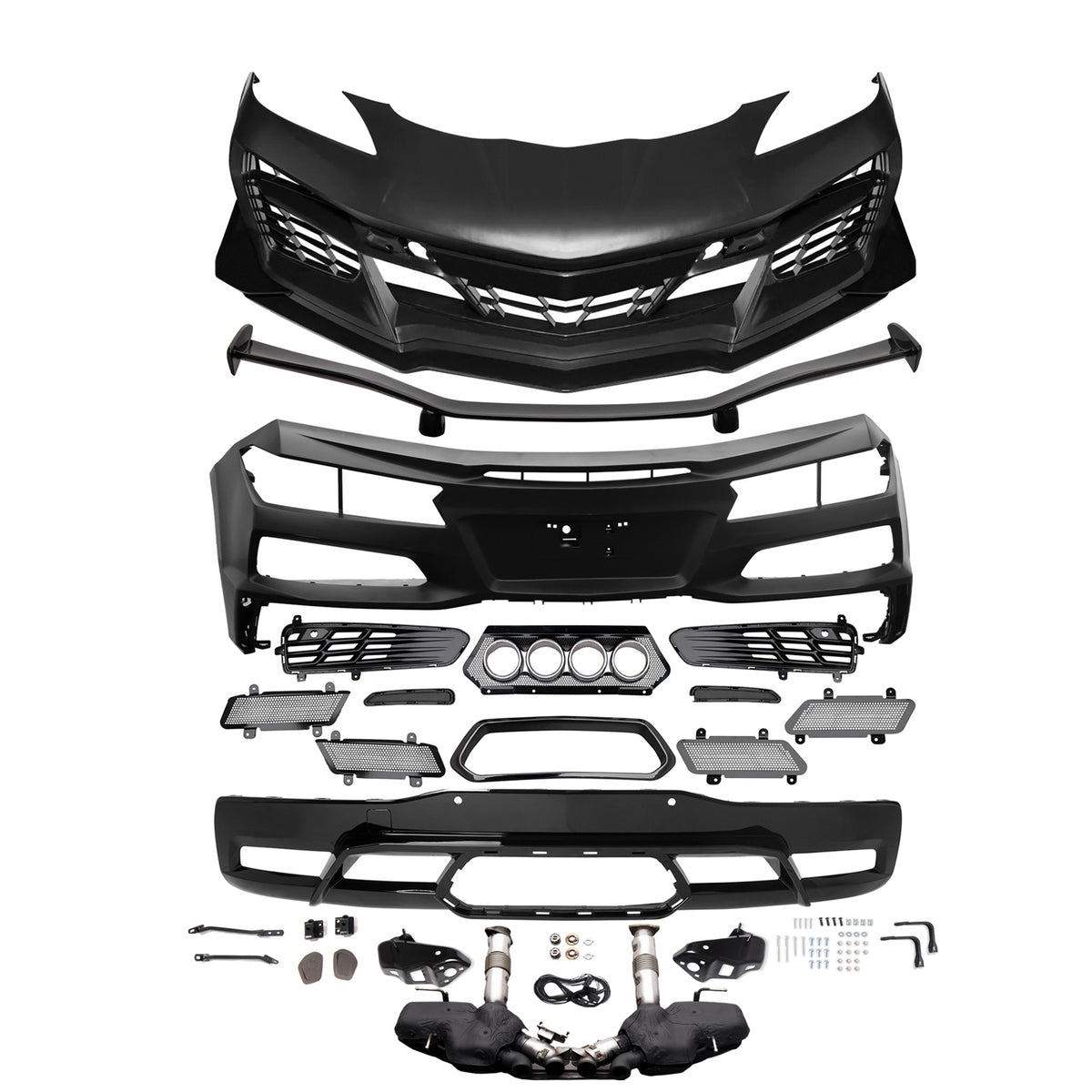 Front Rear Bumpers Silver Exhaust Trunk Spoiler for Corvette C8 2020-2026