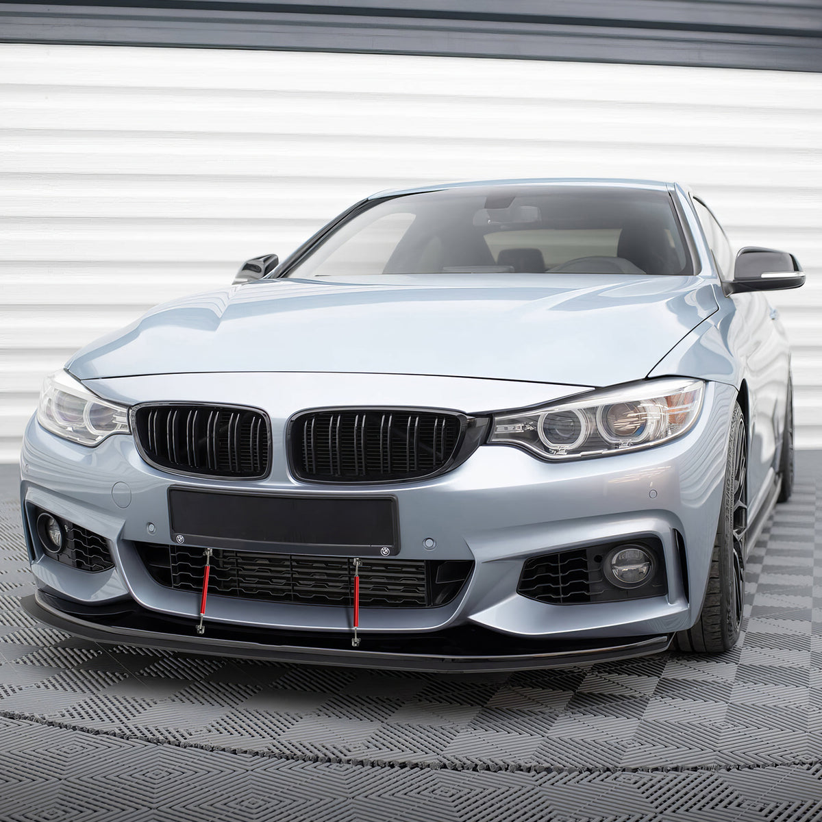 2014-2020 BMW F32 F33 F36 Front Bumper Lip + Splitter + Red Strut Rods