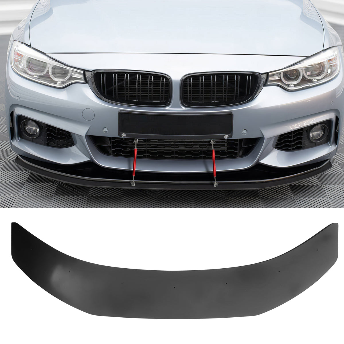 2014-2020 BMW F32 F33 F36 Front Bumper Lip + Splitter + Red Strut Rods