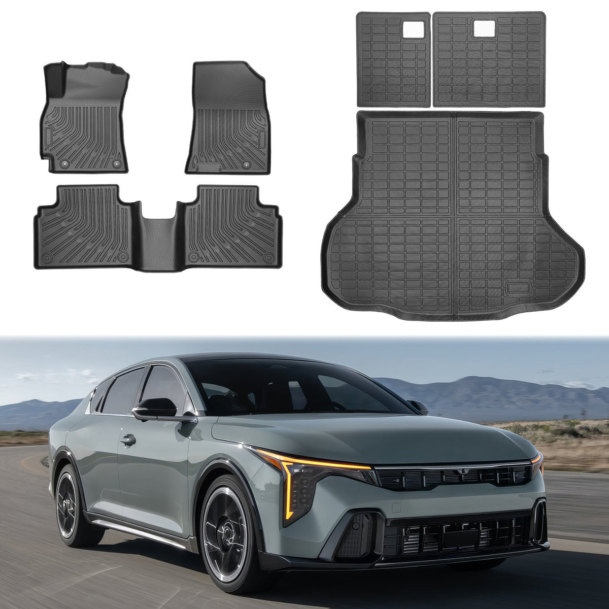2025-2026 Kia K4 Sedan 6PCS Rear Trunk + Backrest + Floor Mats TPE