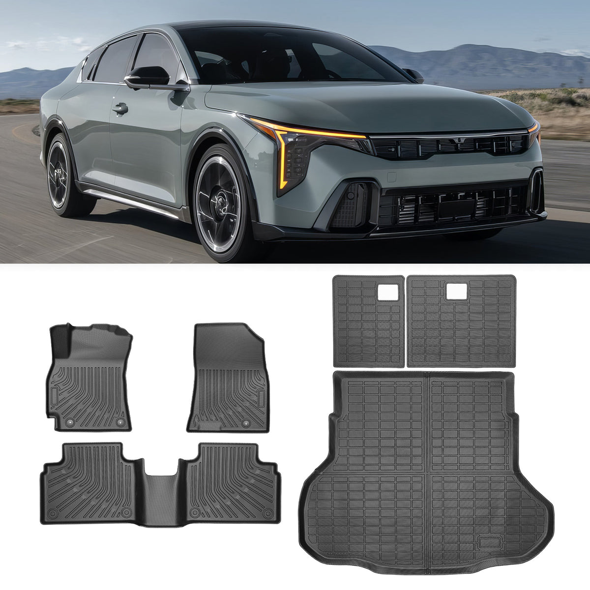 2025-2026 Kia K4 Sedan 6PCS Rear Trunk + Backrest + Floor Mats TPE