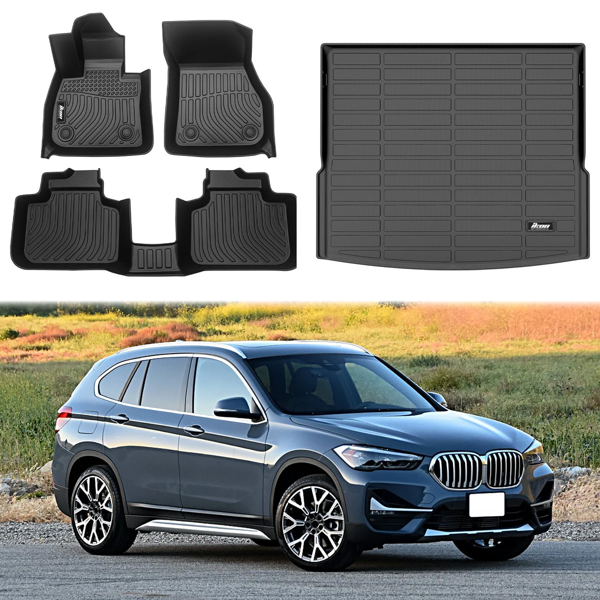 2016-2022 BMW X1 F48 All Weather 3D Rear Trunk Mat + Floor Mats TPE