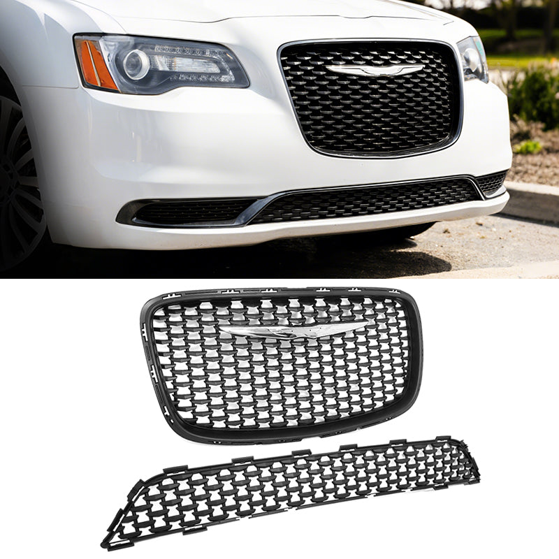 2015-2023 Chrysler 300 Matte Black 300S Sport Upper Lower Grilles ABS
