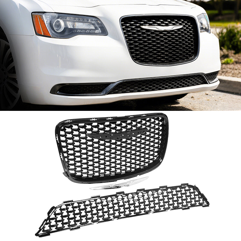 2015-2023 Chrysler 300 Gloss Black 300S Sport Upper Lower Grilles ABS