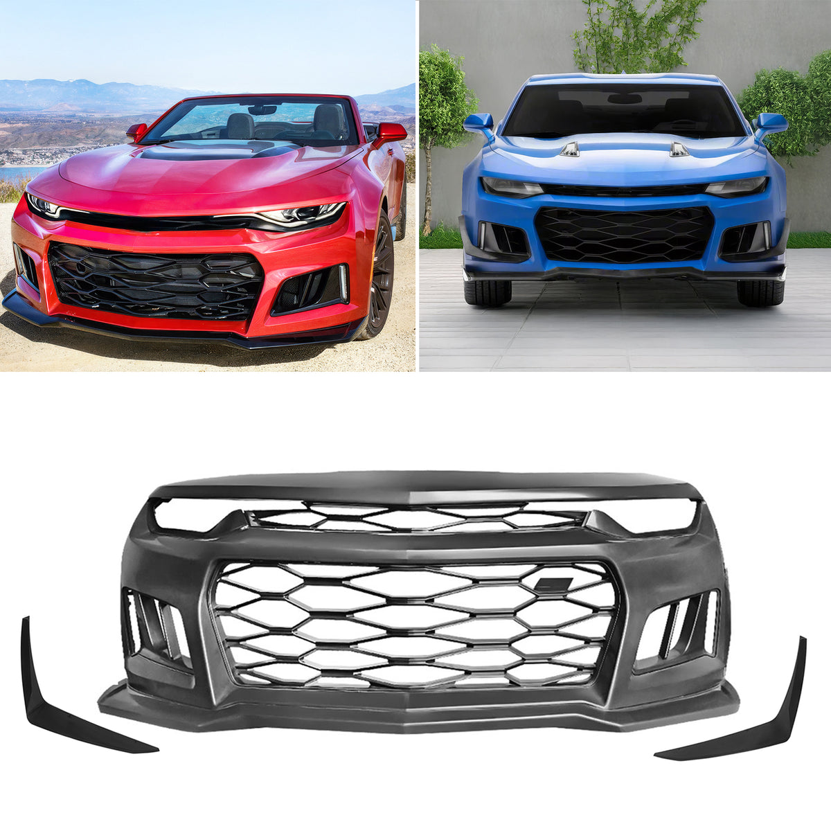 2019-2024 Chevy Camaro ZL1 Style Front Bumper Guard Cover + Canards PP