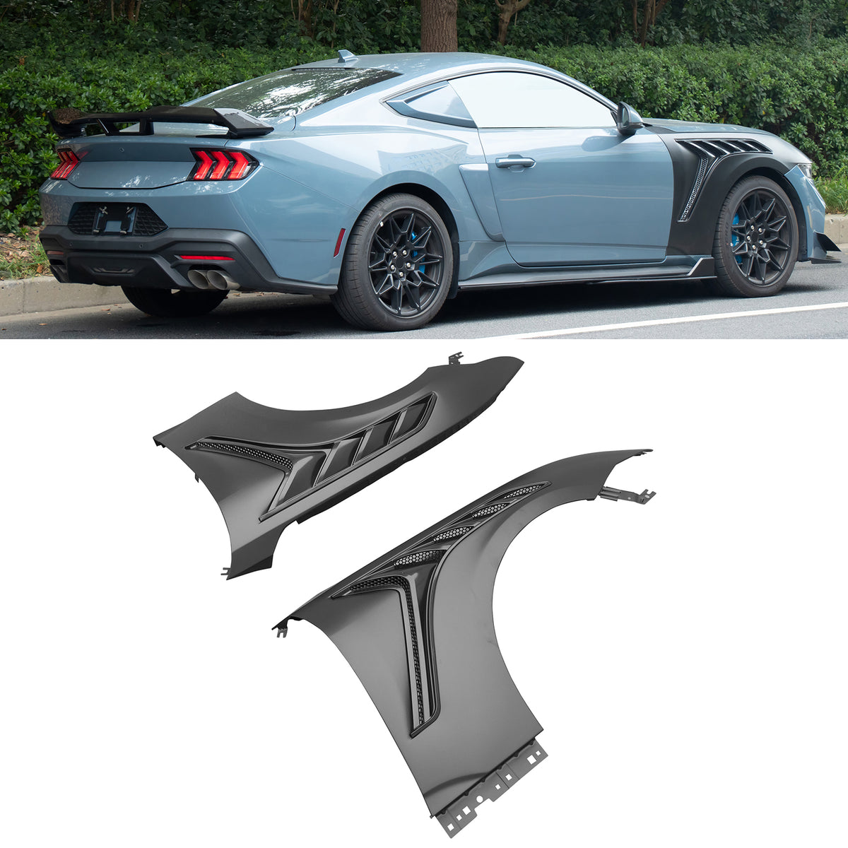 2024-2026 Mustang GTD Style Front Bumper Cover + Hood + Fender (Matte Lip)