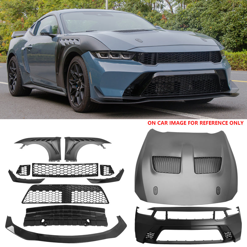 2024-2026 Mustang GTD Style Front Bumper Cover + Hood + Fender (Gloss Lip)