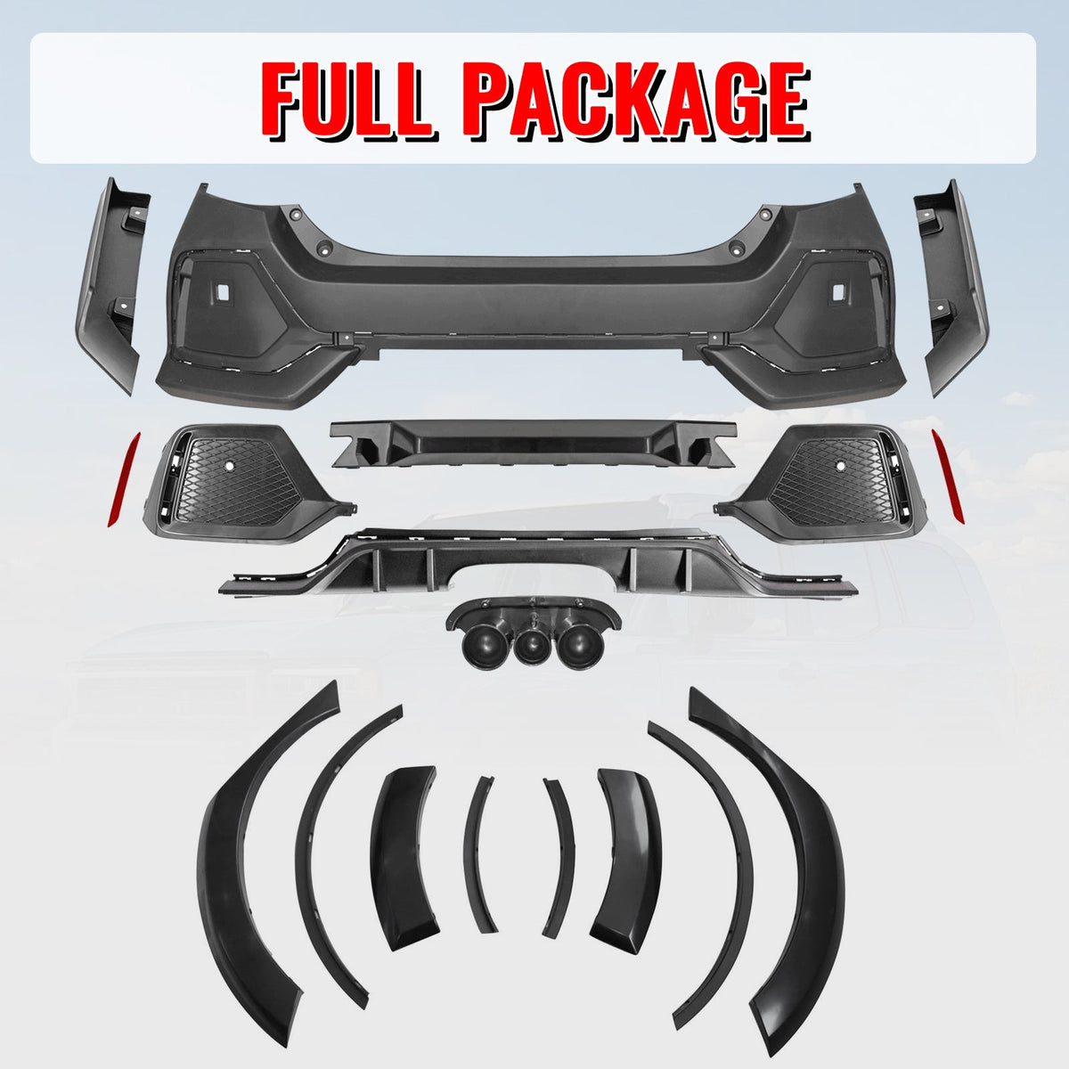 2016-2021 Honda Civic Sedan TR Style Rear Bumper Cover W/Fender Flares