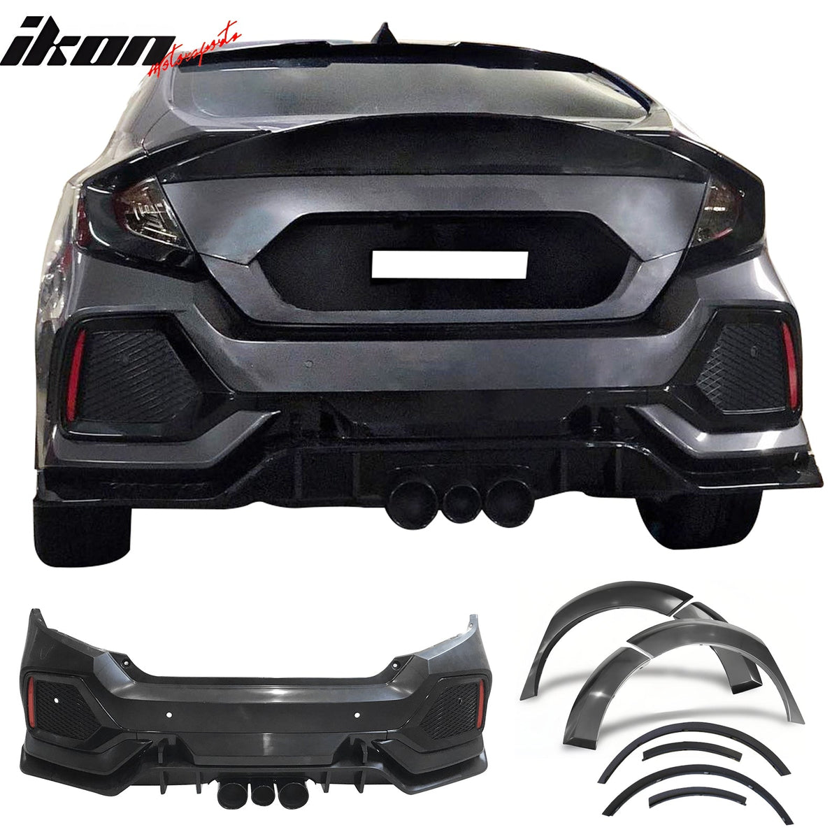 2016-2021 Honda Civic Sedan TR Style Rear Bumper Cover W/Fender Flares