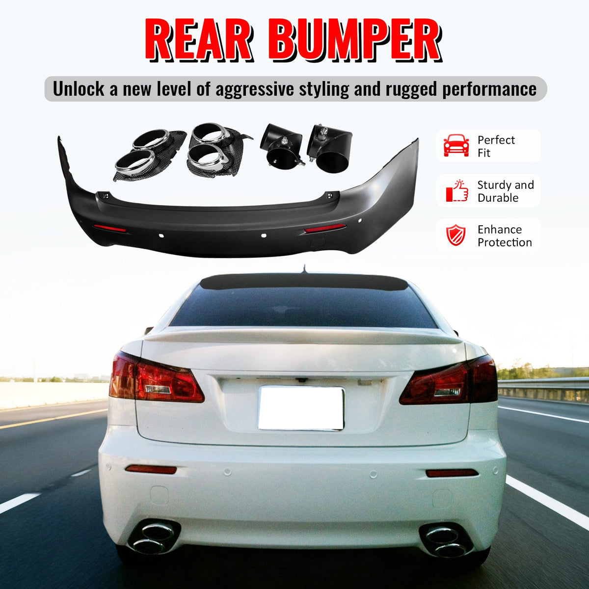 2006-2013 Lexus IS250 IS350 IS F Style Rear Bumper Cover W/Muffler Tip