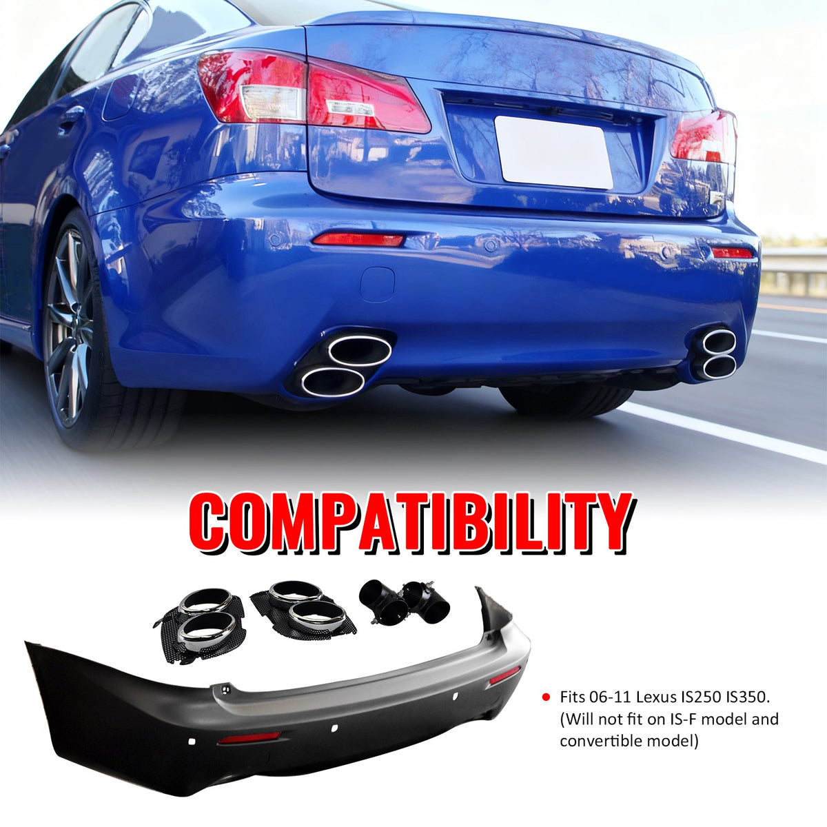 2006-2013 Lexus IS250 IS350 IS F Style Rear Bumper Cover W/Muffler Tip