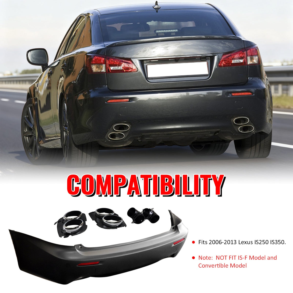 2006-2013 Lexus IS250 IS F Style Rear Bumper Cover W/O PDC W/Muffler