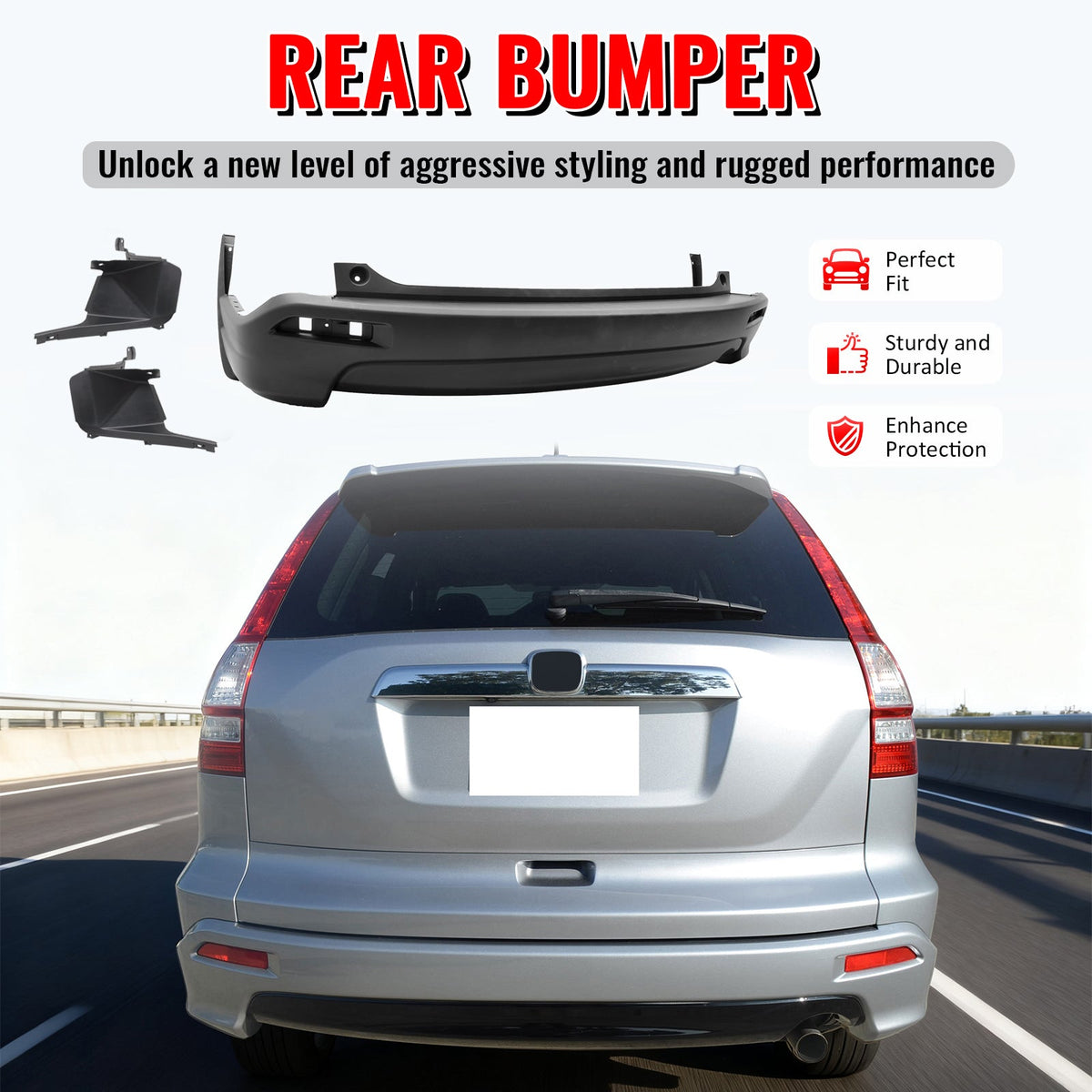 2007-2009 Honda CR-V CRV MD Style Rear Bumper Cover & Side Bracket PP