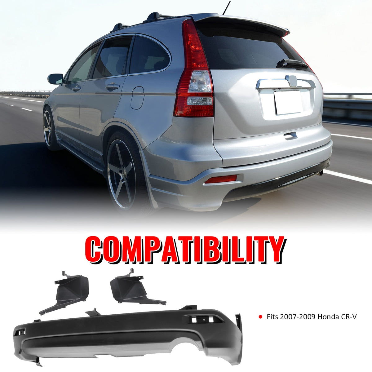 2007-2009 Honda CR-V CRV MD Style Rear Bumper Cover & Side Bracket PP
