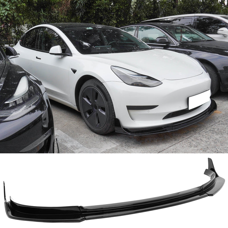2017-2023 Tesla Model 3 V4 3PCS Front Bumper Lip w/ Winglets ABS