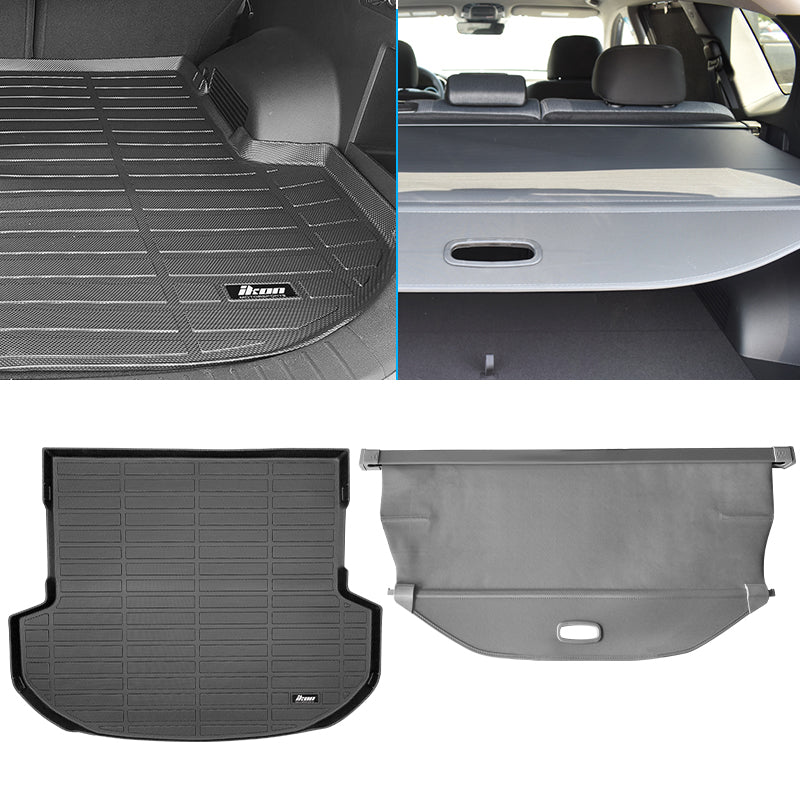 2021-2023 Hyundai Santa Fe 3D Trunk Mat Liner + Gray Cargo Cover TPE