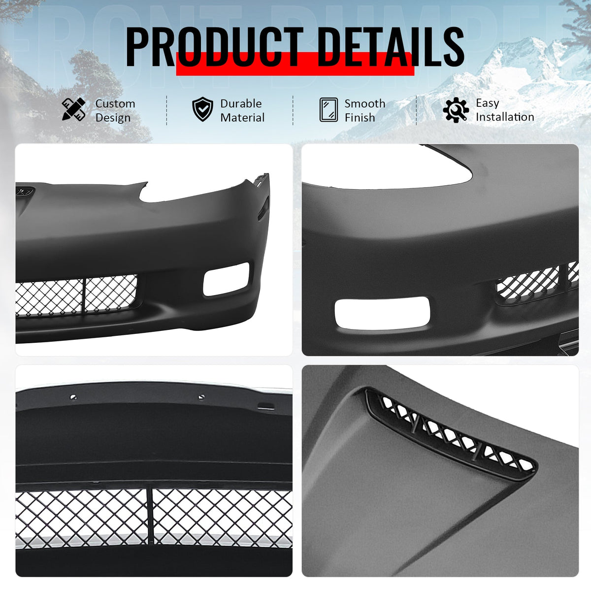 2006-2013 Corvette Z06 Style Front Bumper Cover w/ Carbon Fiber Print Lip