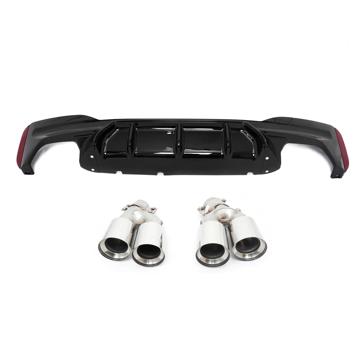 2017-2020 BMW G30 Competition Gloss Black Rear Diffuser Silver Quad Tips