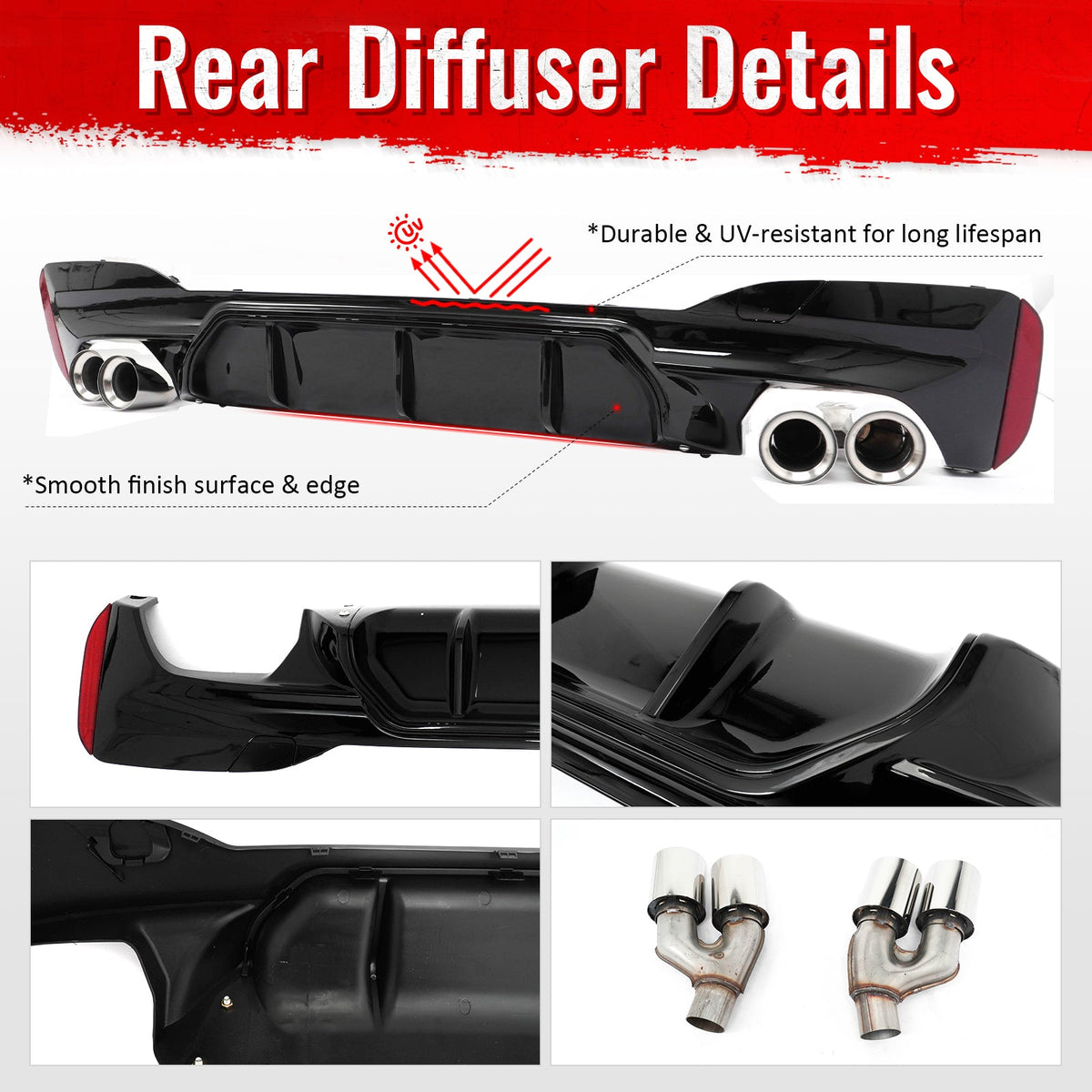 2021-2023 BMW G30 Competition Gloss Black Rear Diffuser Silver Quad Tips