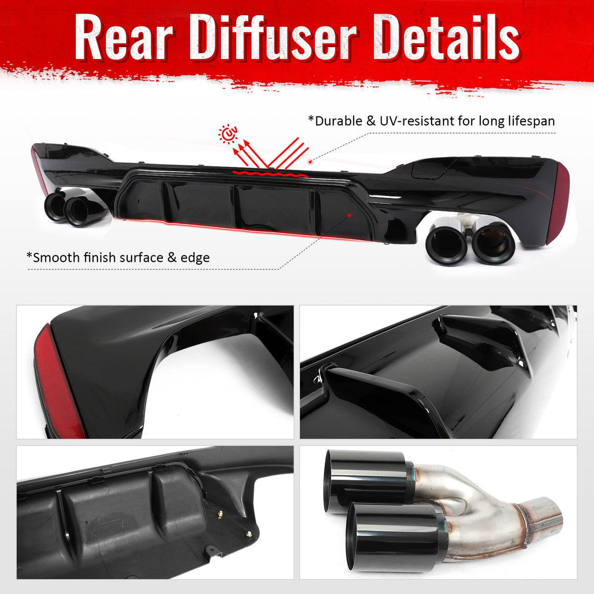 2021-2023 BMW G30 Competition Style Gloss Rear Diffuser Black Quad Tips