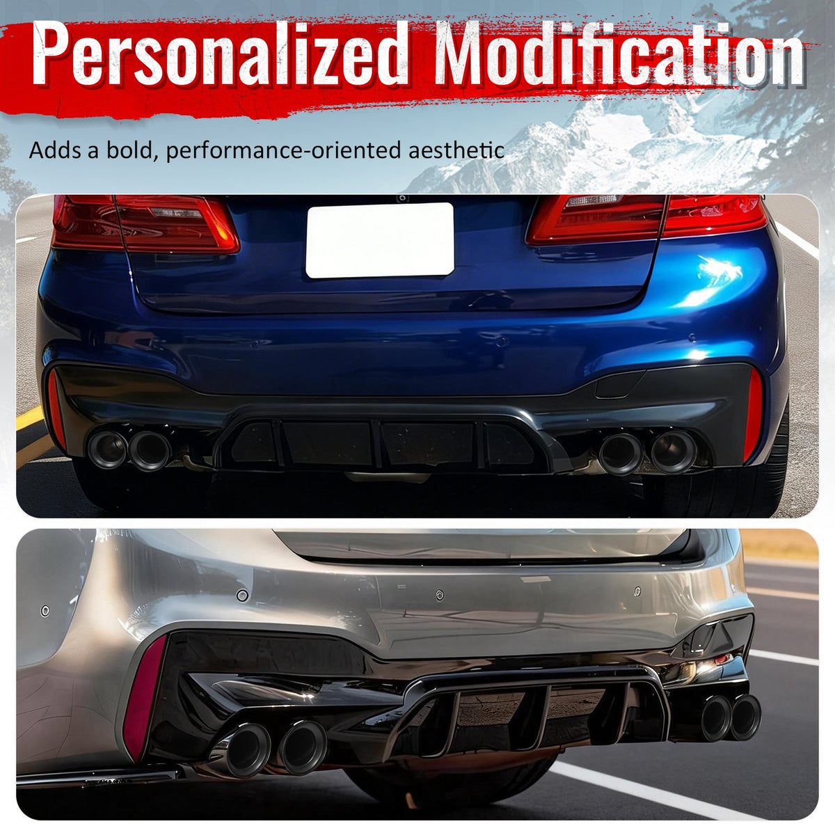 2021-2023 BMW G30 Competition Style Gloss Rear Diffuser Black Quad Tips