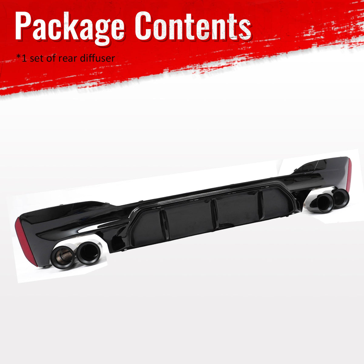 2021-2023 BMW G30 Competition Style Gloss Rear Diffuser Black Quad Tips