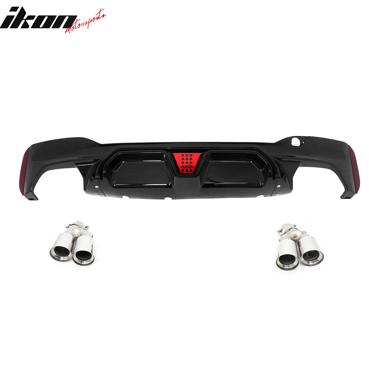2017-2020 BMW G30 5 Series CS Style Rear Diffuser w/ LED Silver Quad Tips