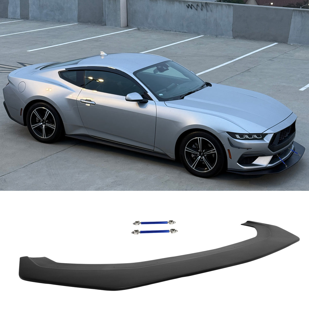 2024-2026 Mustang Ecoboost& GT Front Splitter w/ Stainless Steel Rods
