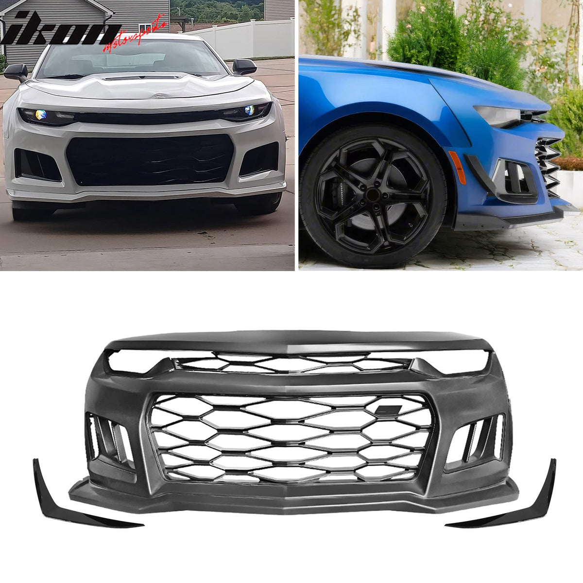 2019-2024 Chevy Camaro ZL1 Style Front Bumper Cover Gloss Black Canard