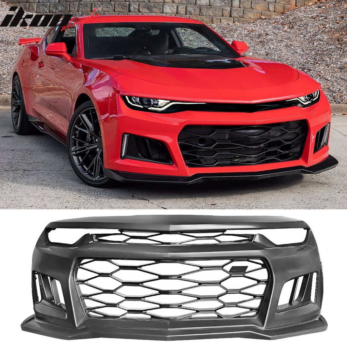 2019-2024 Chevy Camaro ZL1 Style Front Bumper Cover Gloss Black Canard