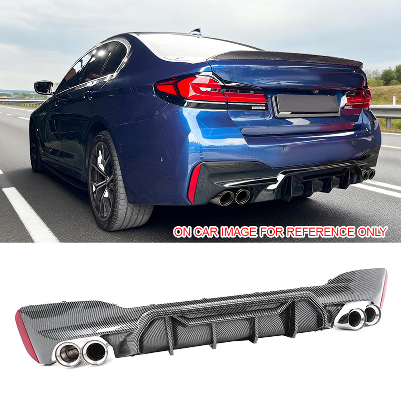 2021-2023 BMW G30 CF Print Rear Diffuser MP Style+ Silver Quad Exhaust