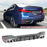2021-2023 BMW G30 CF Print Rear Diffuser MP Style+ Silver Quad Exhaust