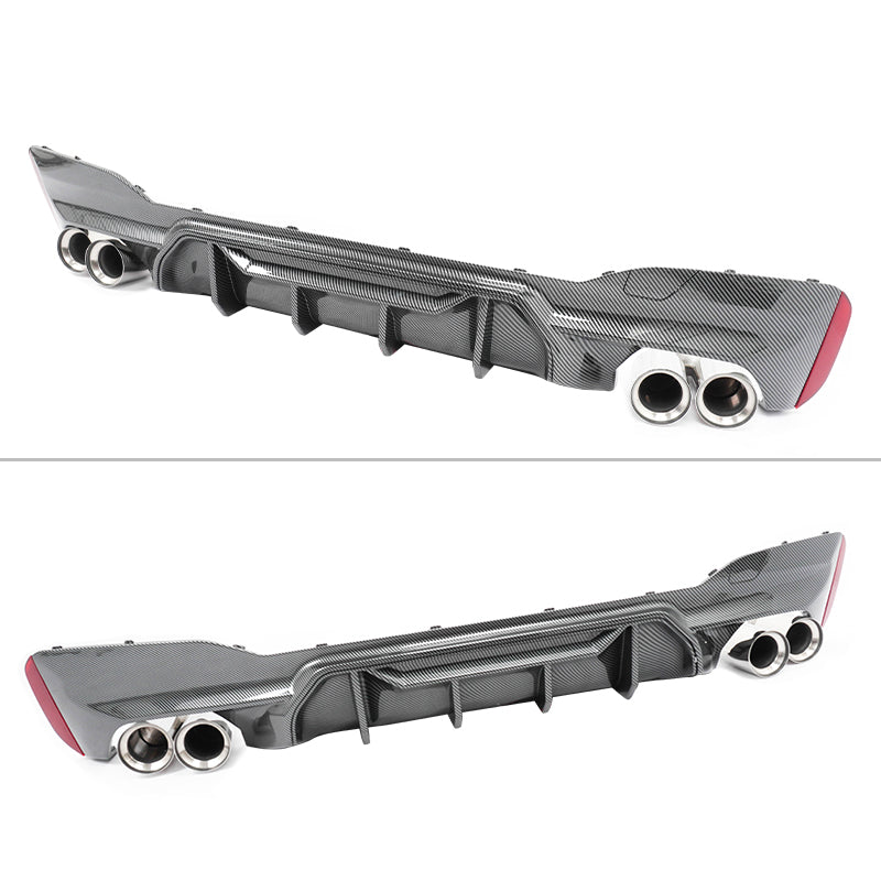 2021-2023 BMW G30 CF Print Rear Diffuser MP Style+ Silver Quad Exhaust