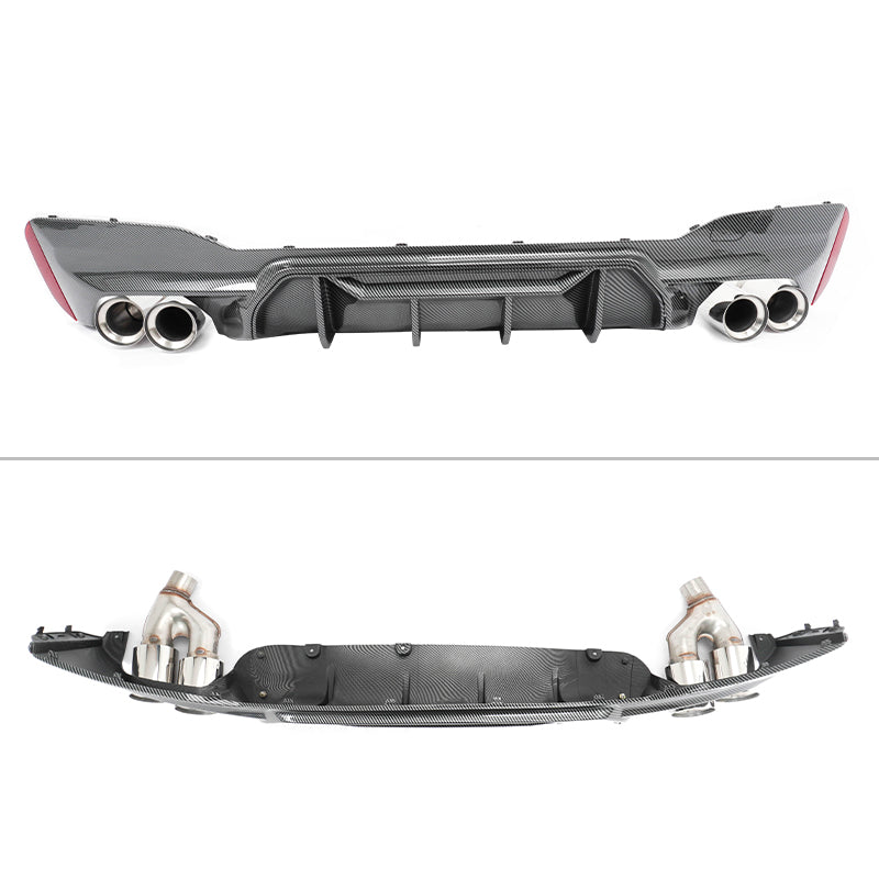2021-2023 BMW G30 CF Print Rear Diffuser MP Style+ Silver Quad Exhaust