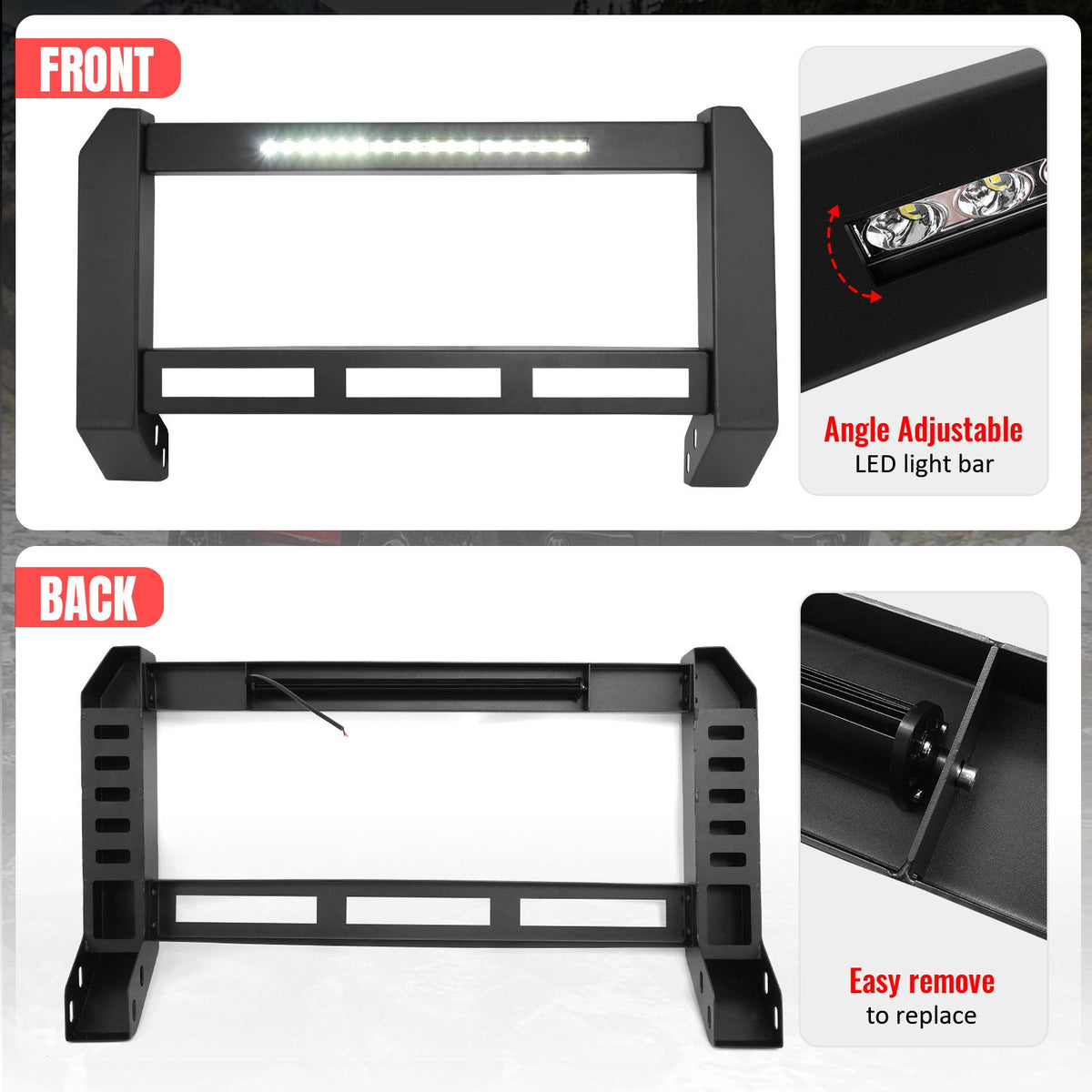 2015-2020 Ford F-150 Bull Bar Front Brush Bumper Grille Guard W/LED
