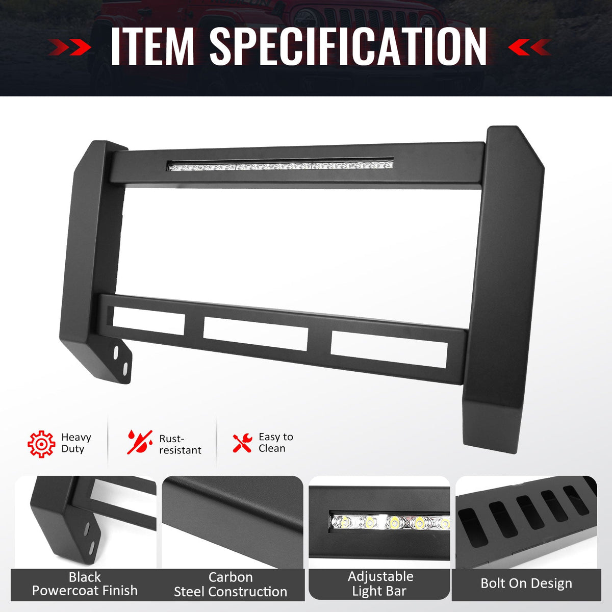 2018-2025 Jeep Wrangler JL & 2020-2025 Gladiator JT Grille Guard W/LED