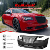2011-2014 Chrysler 300 SRT8 Style Front Bumper Cover Unpainted Black PP Conversion with Gloss Black Upper Lower Grilles