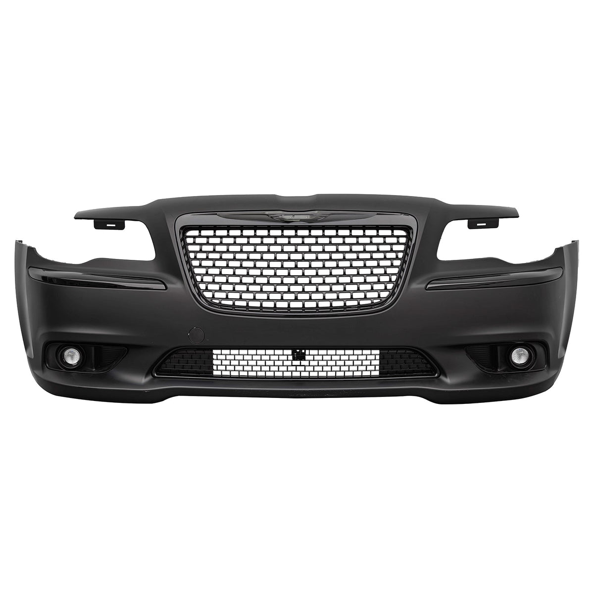 2011-2014 Chrysler 300 SRT8 Style Front Bumper Cover Unpainted Black PP Conversion with Gloss Black Upper Lower Grilles