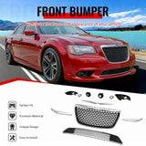 2011-2014 Chrysler 300 SRT8 Chrome& Gloss Black Front Bumper Upper Lower Grille ABS w/ Halogen Fog Lights